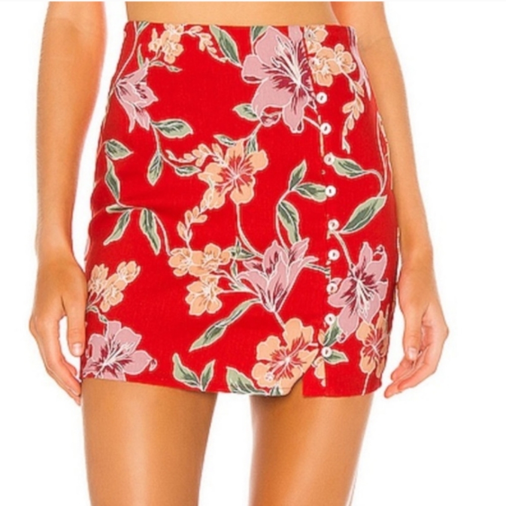 😎SALE😎 NWT Revolve Privacy Please Balboa Mini Red Floral Linen Blend Skirt S